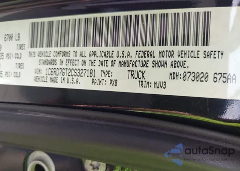 2012 Ram 1500 Slt из США, поврежденный, VIN 1C6RD7GT2CS327181